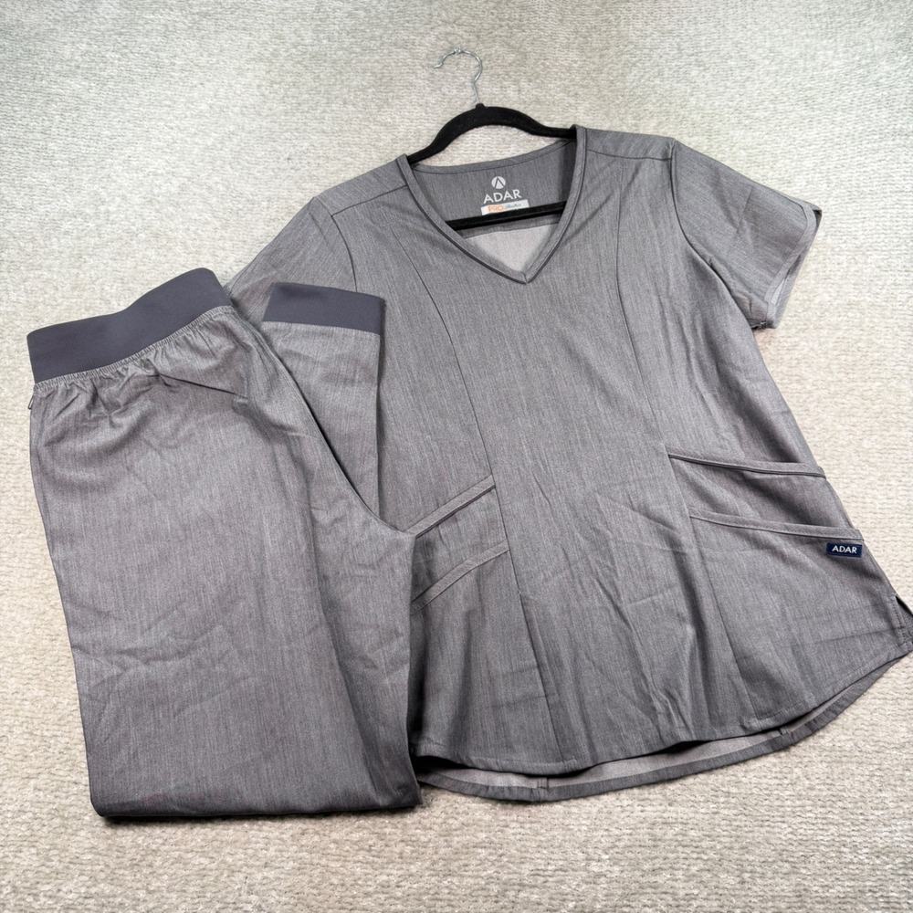Adar Scrub Set Pro Heather Stretch V-Neck Jogger Medium Gray Medical Uniform